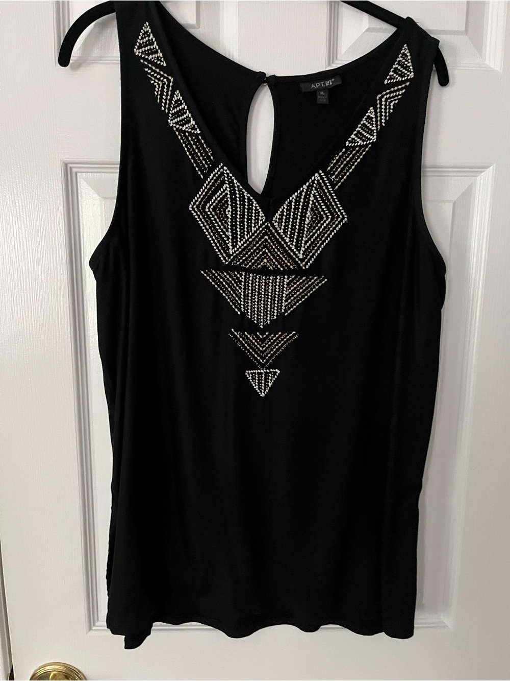 Apt. 9 Black Sleeveless Beaded Geometric Tank